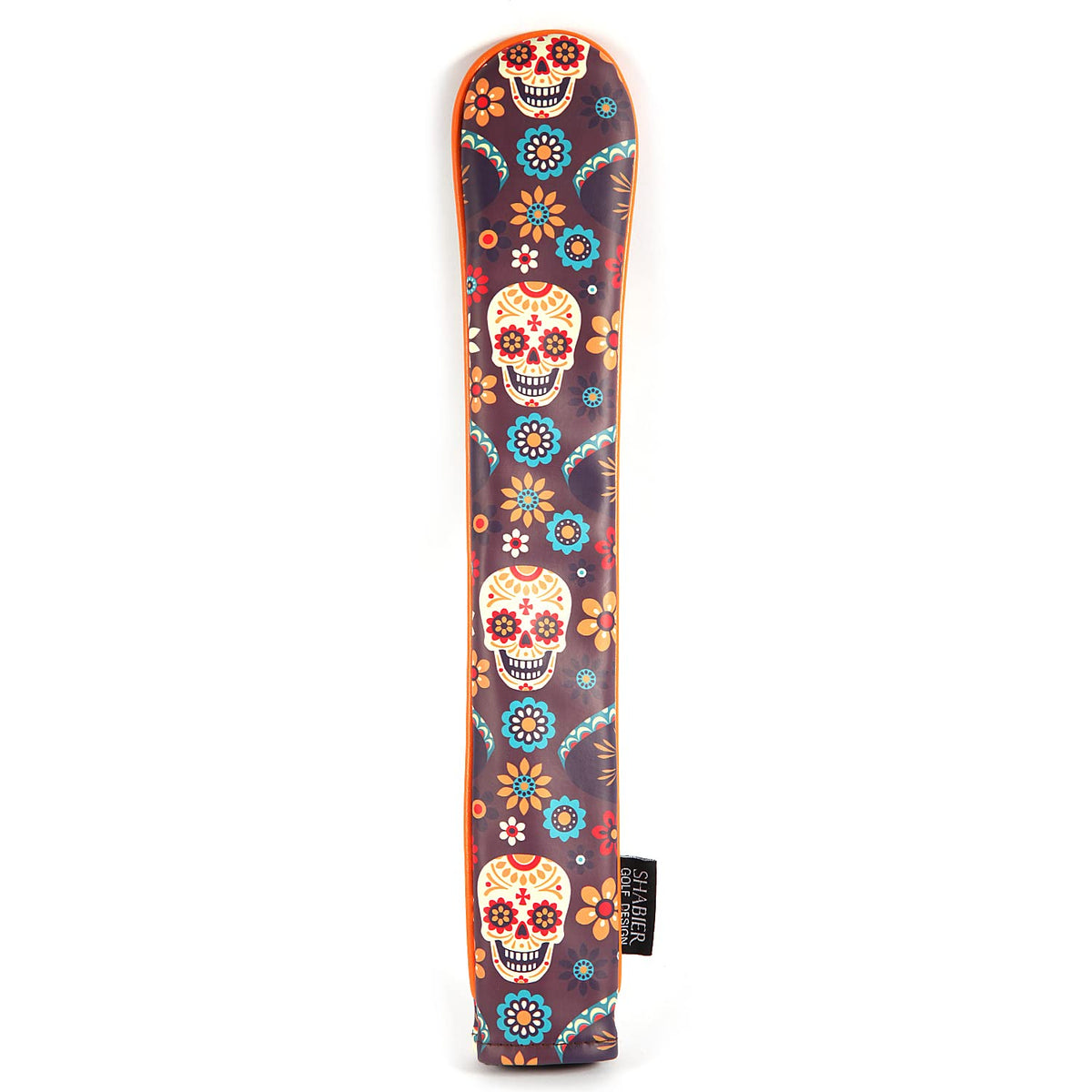 SHABIER PU leather golf alignment stick cover with sugar skull print protects sticks.