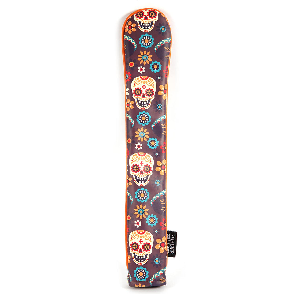 SHABIER PU leather golf alignment stick cover with sugar skull print protects sticks.