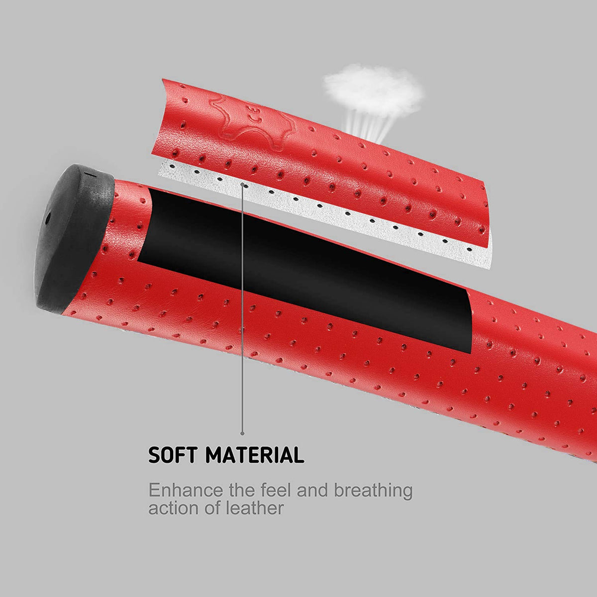 SHABIER red leather putter grip adds bold style and steady feel
