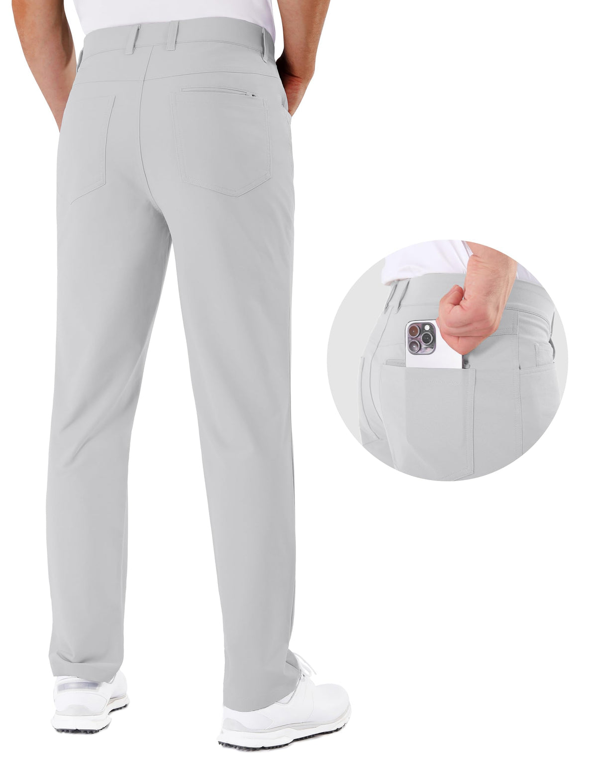 Close-up of Shallowlulu golf pants fabric highlighting wrinkle resistance and four-way stretch