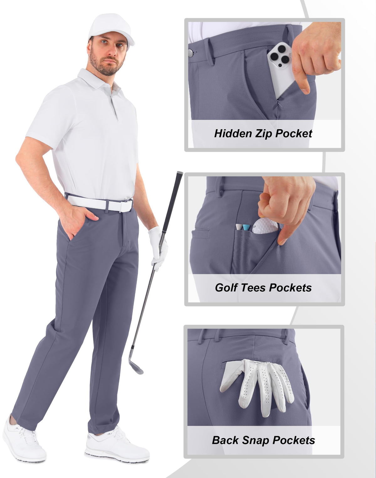 Hidden zip pocket detail secures valuables during outdoor rounds