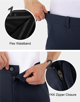 Shallowlulu men's golf pants close up on wrinkle resistant fabric finish.