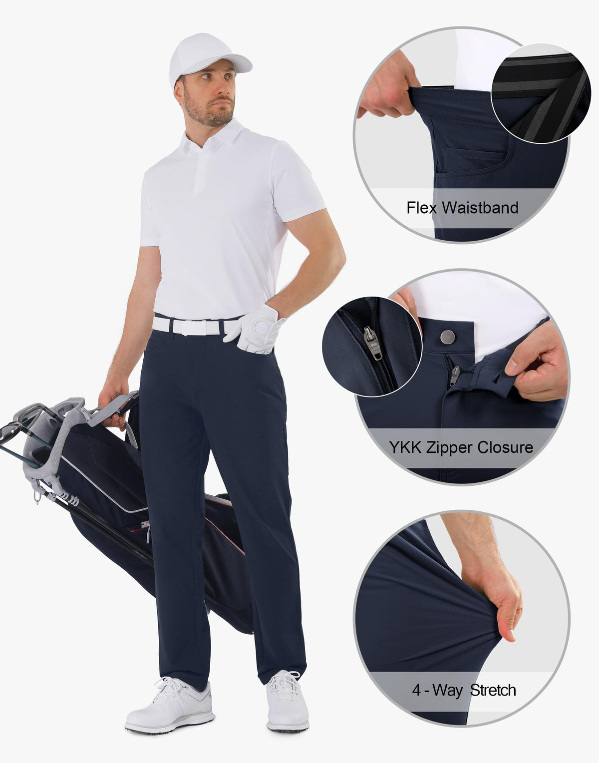Shallowlulu men's golf pants stretch left ball pocket designed for golf balls.