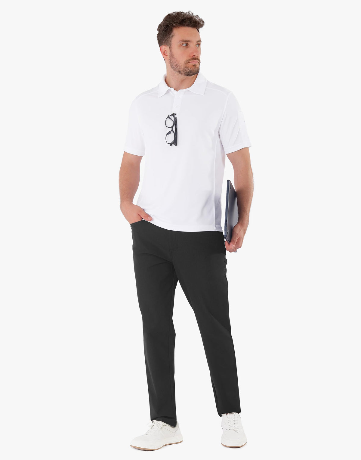 Shallowlulu golf pants showing stretch waistband for full range of motion
