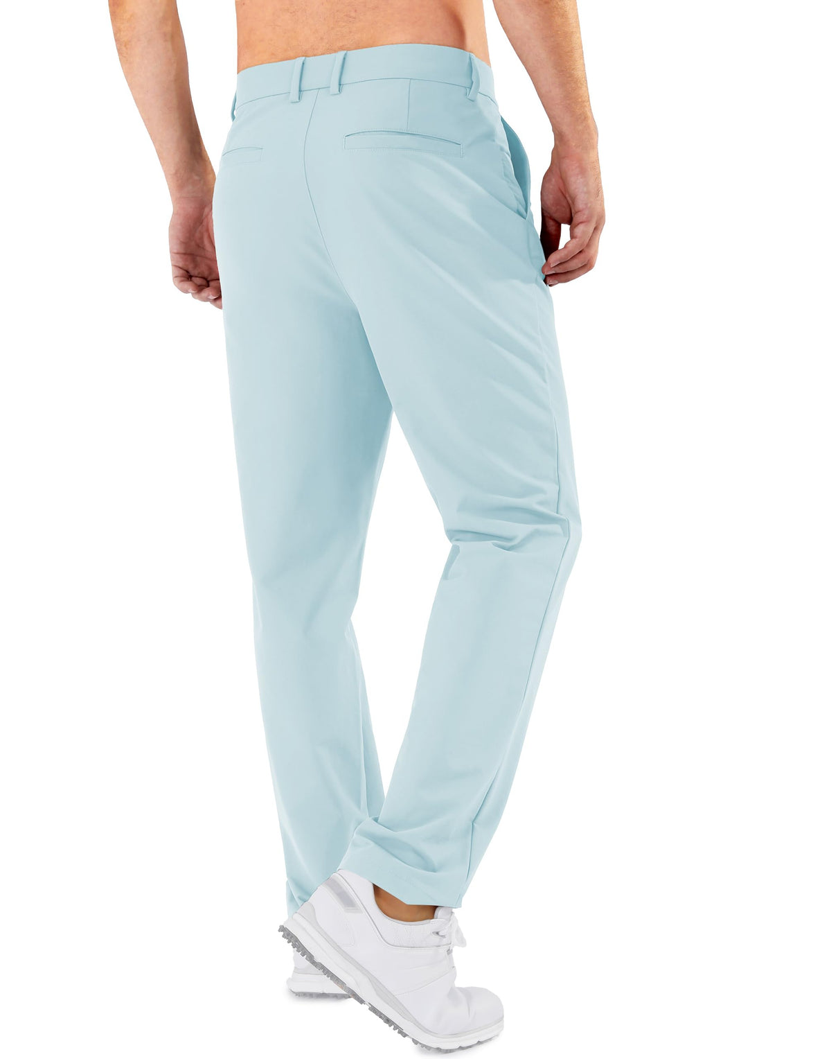 Shallowlulu men's golf pants waistband detail showing flex comfort.