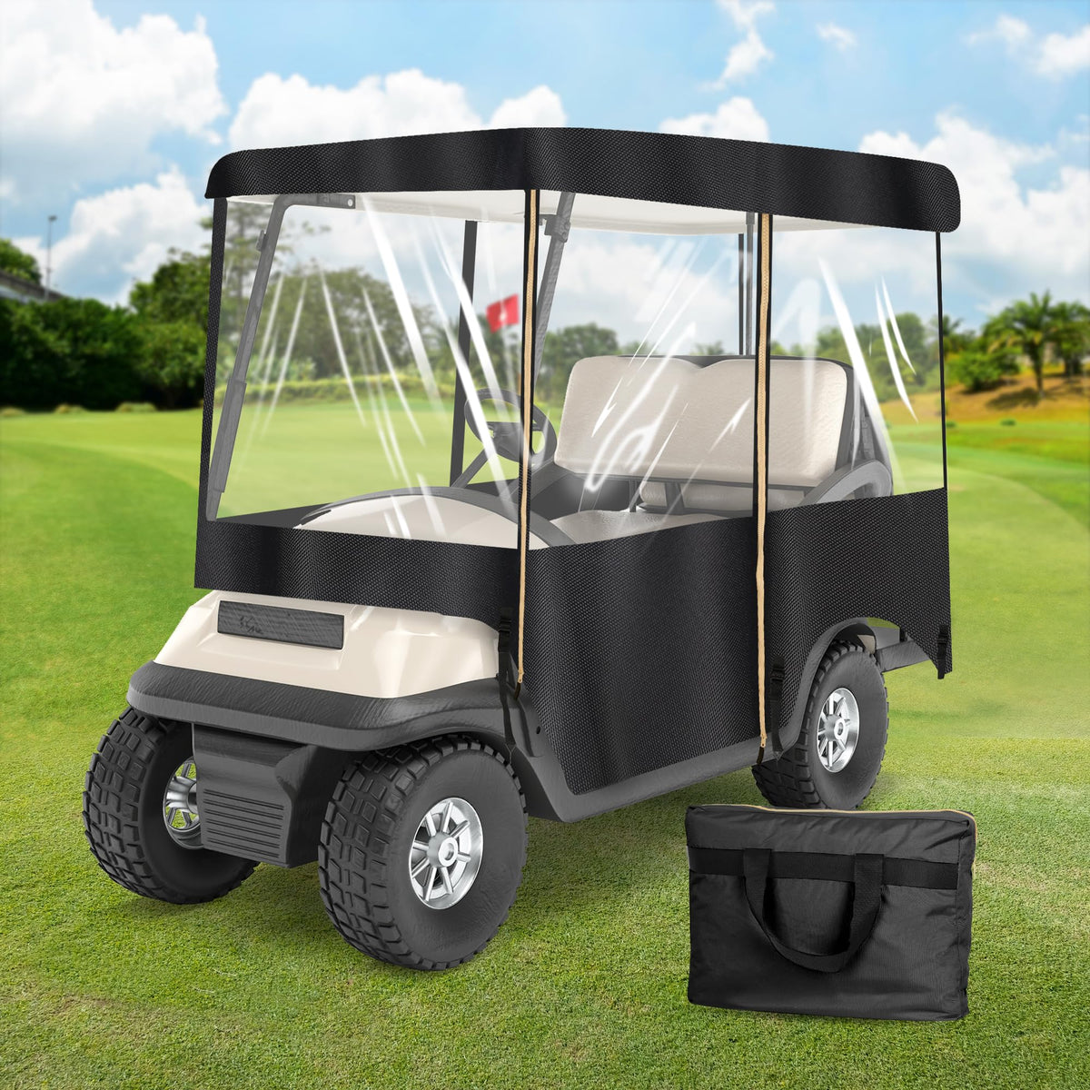 SHANTRA golf cart enclosure for 2 passengers offers universal fit and weather protection