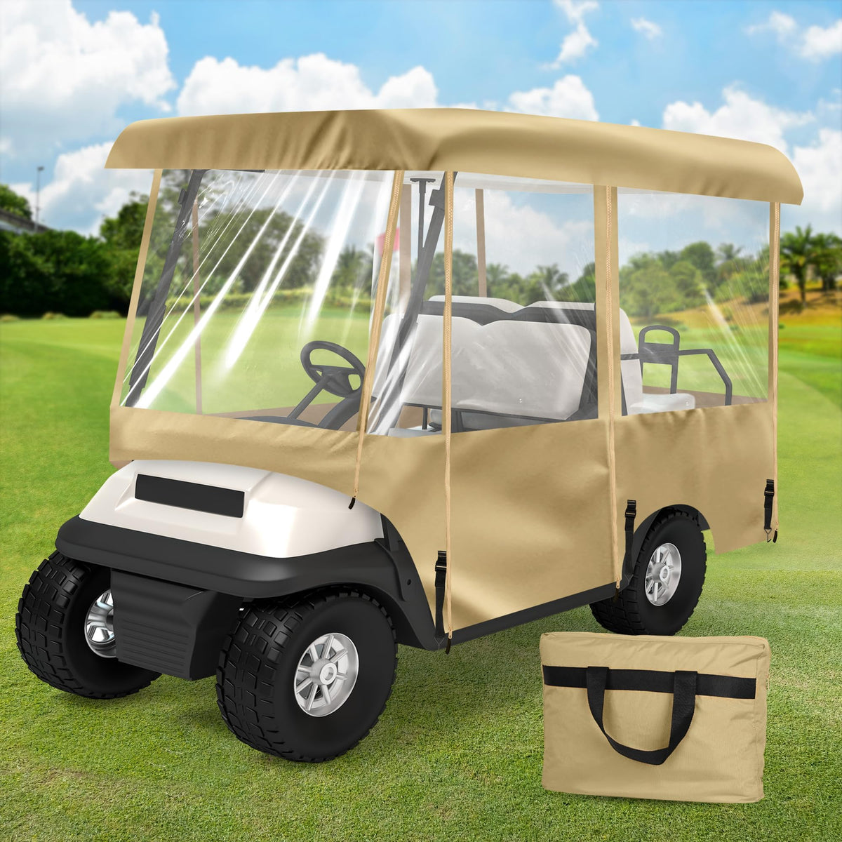 SHANTRA 4-seater enclosure with 4-sided windows for all-weather golf carts.