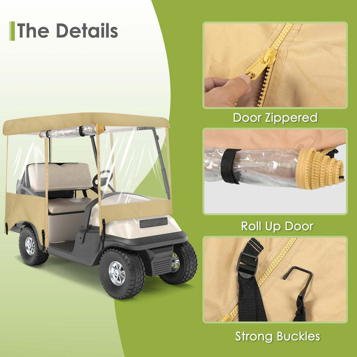 SHANTRA roll-up door secured with Velcro straps for quick use.
