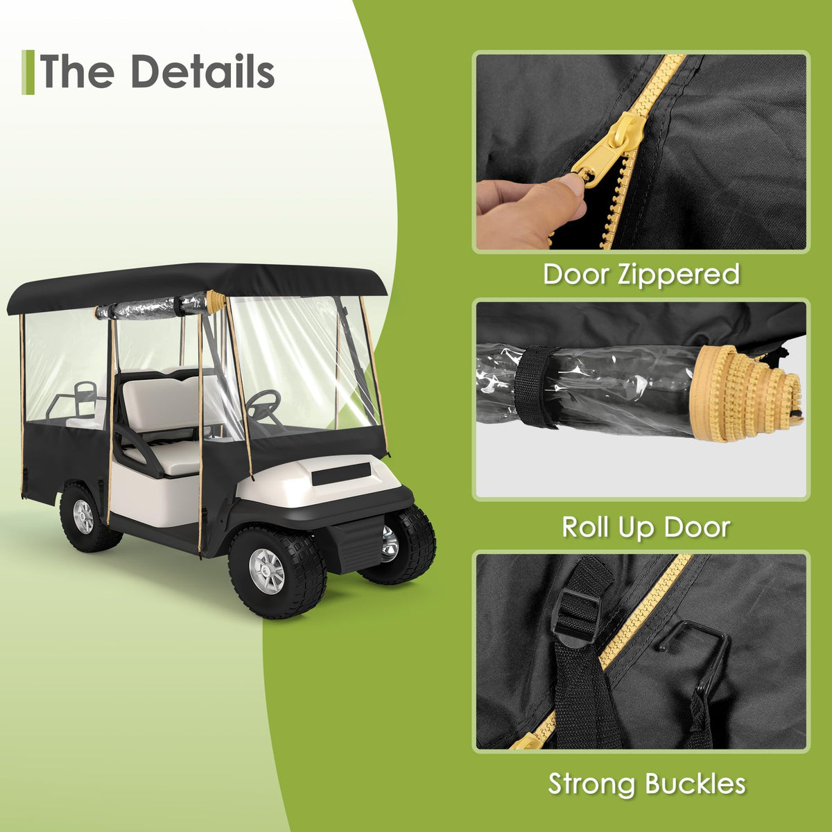 SHANTRA waterproof golf cart cover protects against rain, dust, and UV exposure.