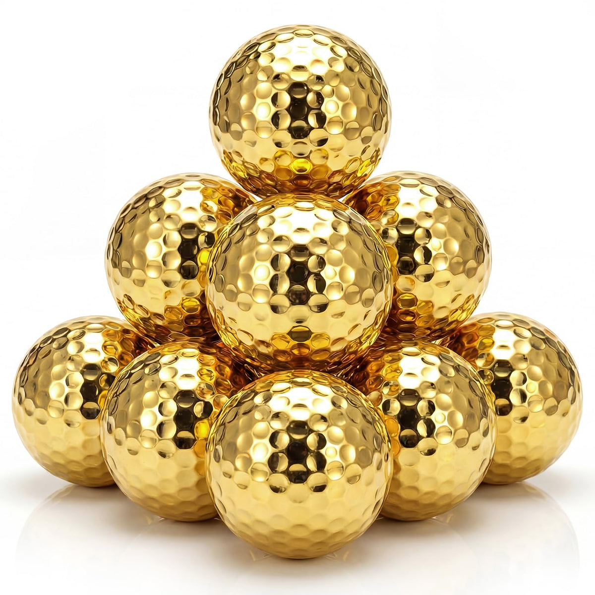 Shappy gold golf balls close-up, high visibility for easy tracking on the course