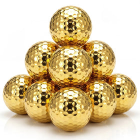 Shappy gold golf balls close-up, high visibility for easy tracking on the course