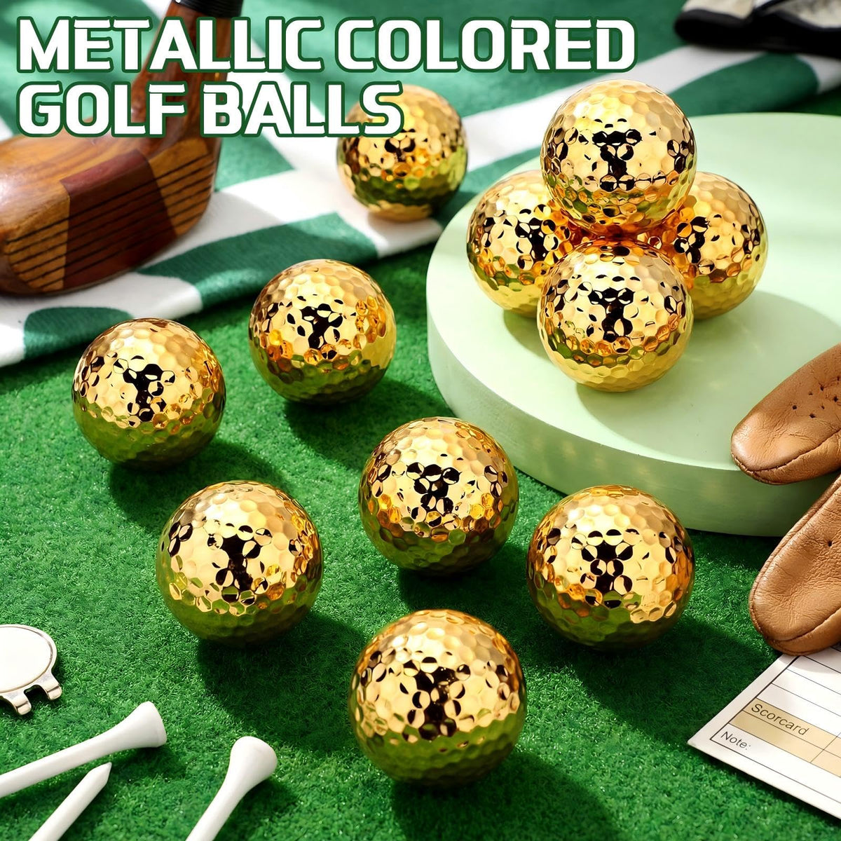 Shappy gold golf balls gift-ready, ideal for golfers and enthusiasts