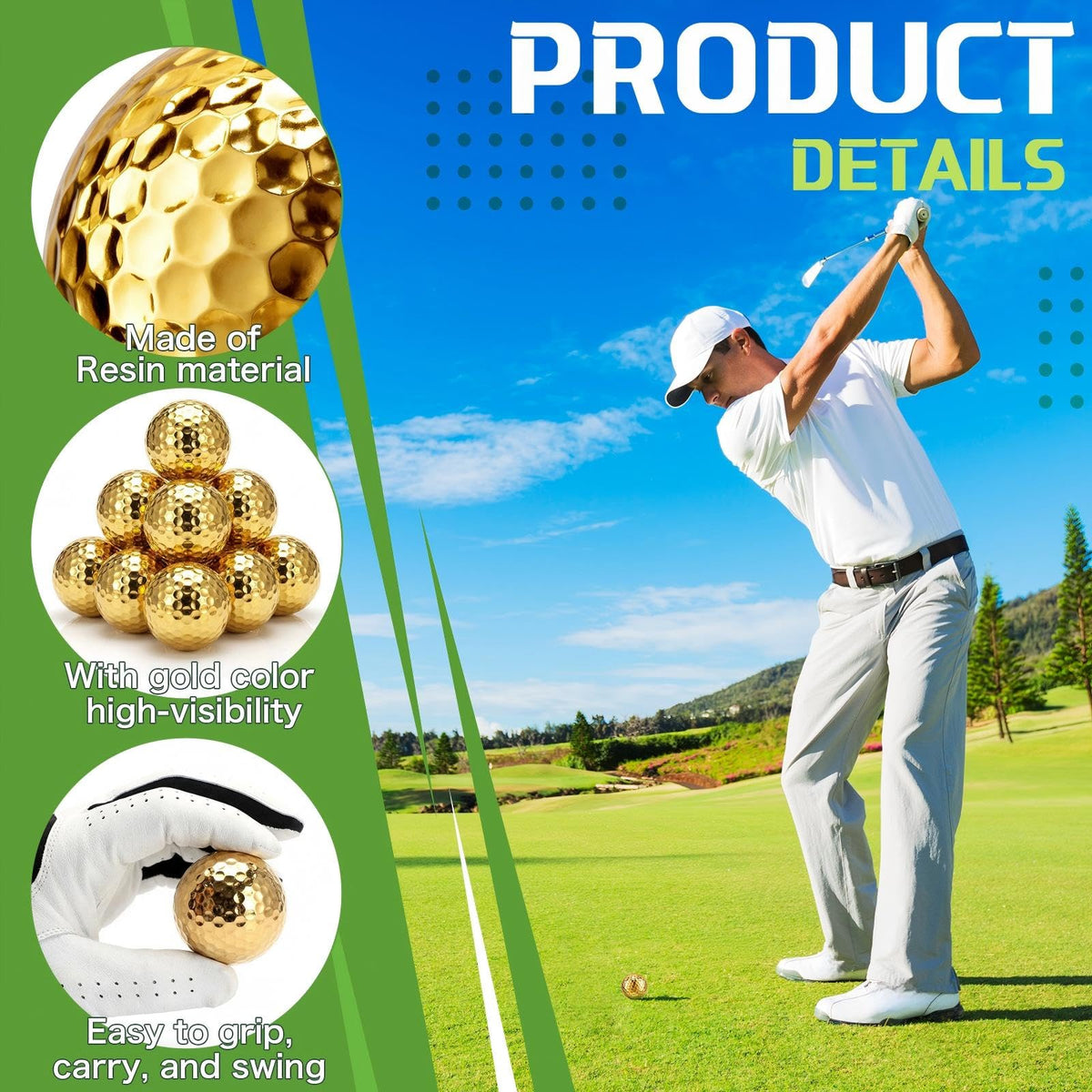 Shappy gold golf balls designed for practice to improve visibility and tracking during drills