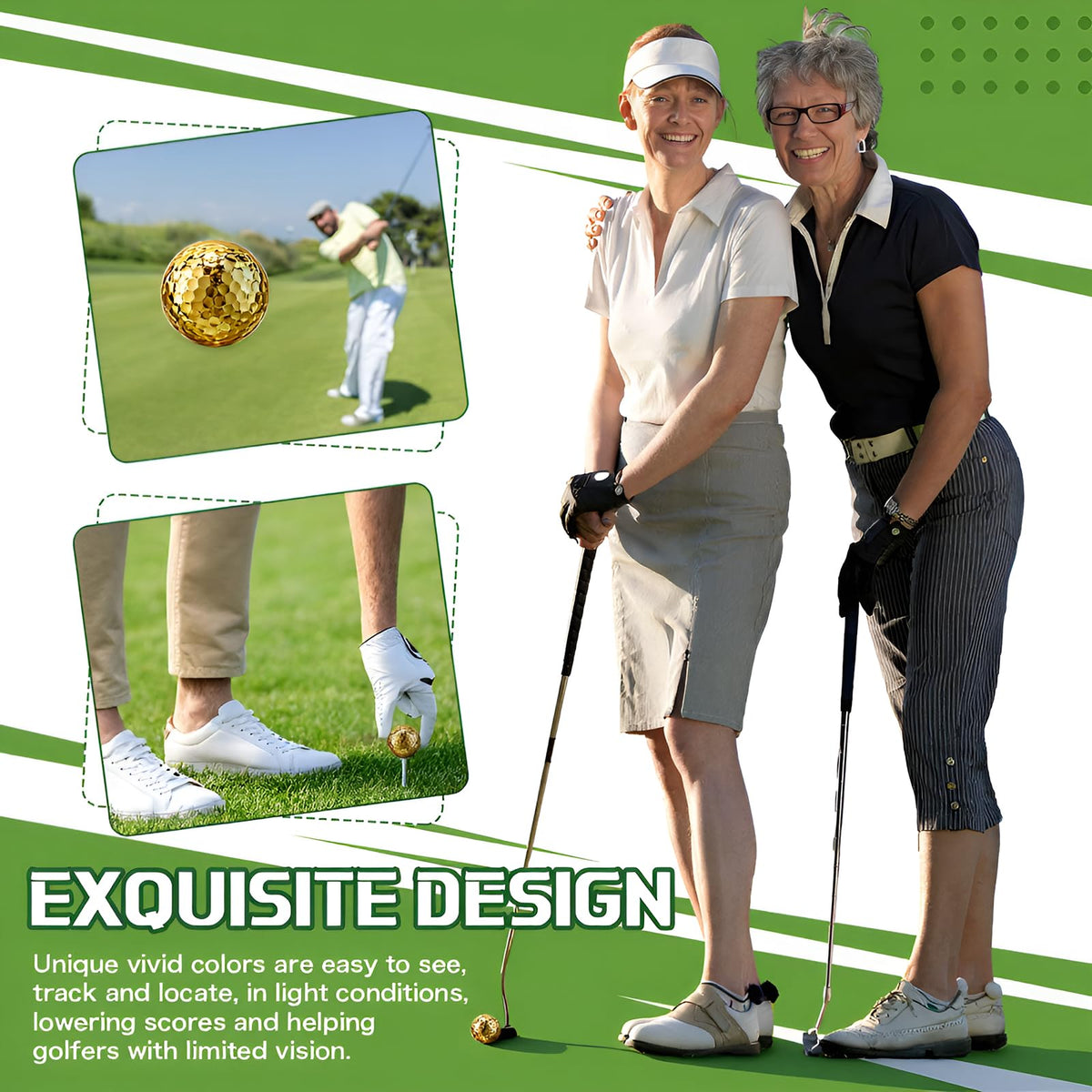 Shappy gold golf ball on green demonstrates high-contrast visibility