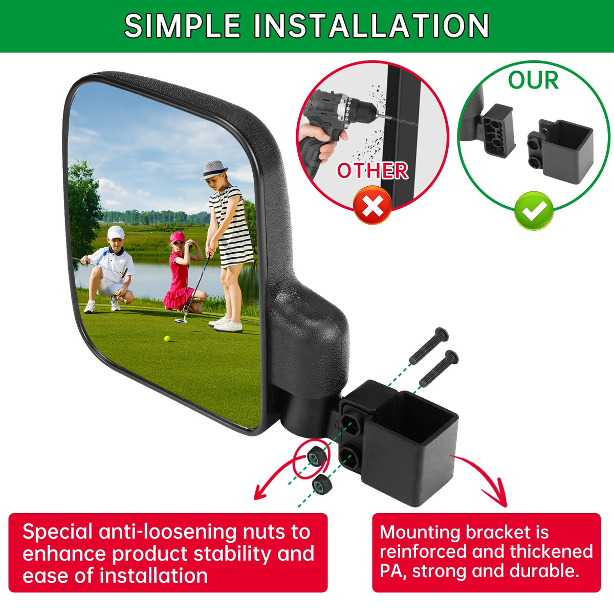SHEJISI golf cart mirror ABS shell for outdoor durability