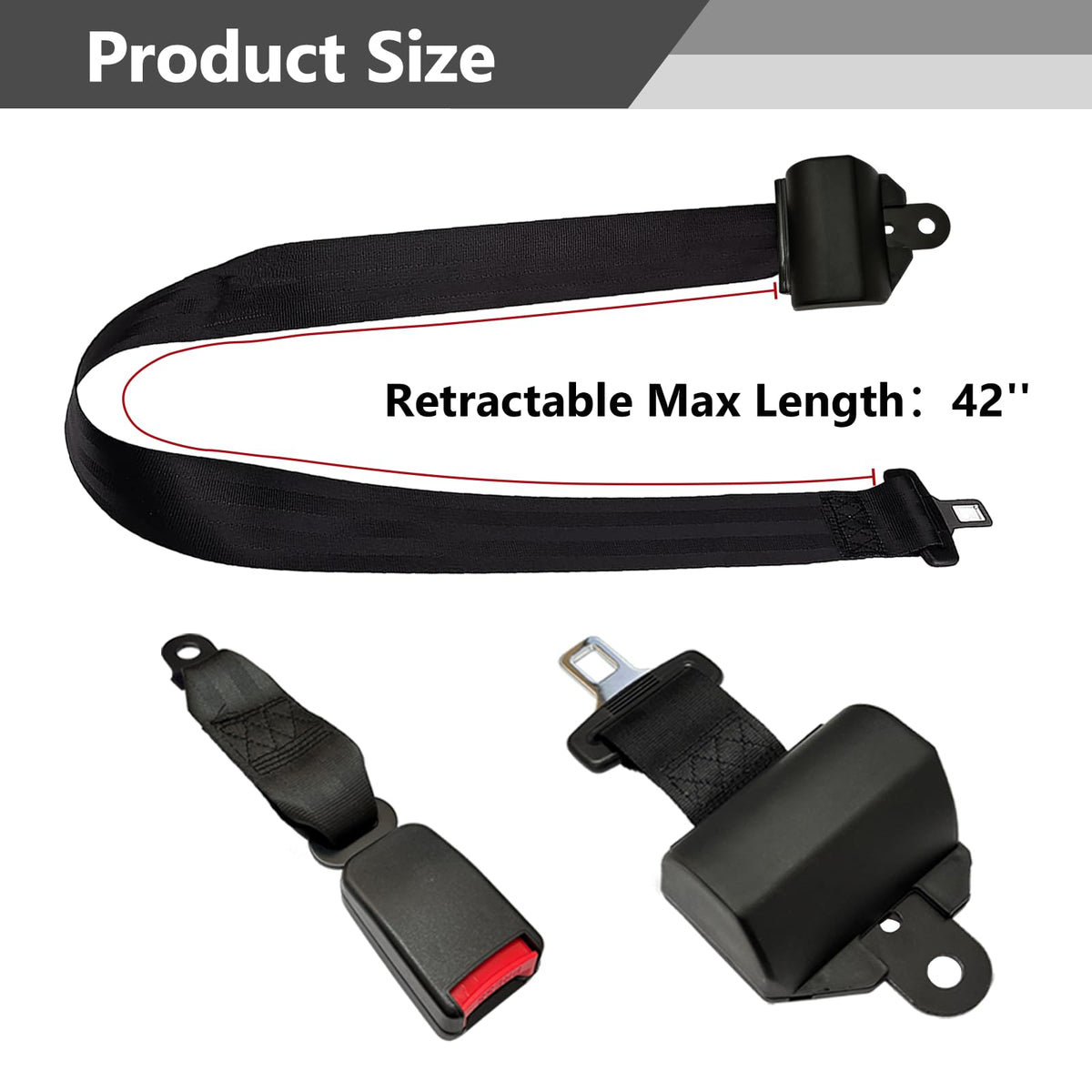 Retractable 42-inch SHINETEC seat belts extended on a cart