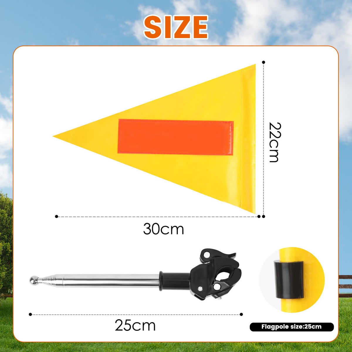 SHIQIKEJIPTY flag pole extended to 25cm for secure cart mounting.