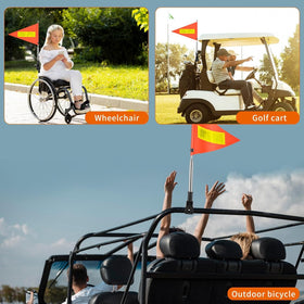 SHIQIKEJIPTY wheelchair-attachment flag helps pedestrians spot riders.