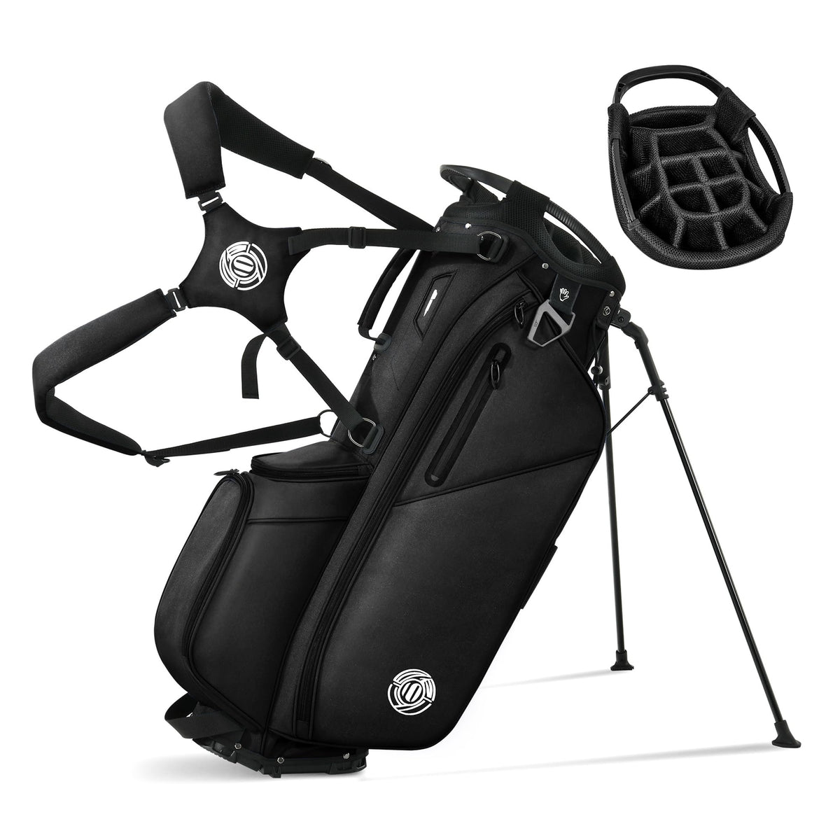 Shopsource 14-way stand bag front view with organized clubs for quick access