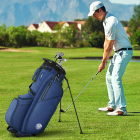 Shopsource 14-Way Golf Stand Bag open pockets for valuables and drinks.