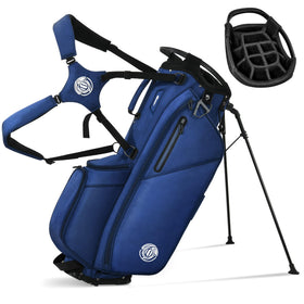 Shopsource 14-Way Golf Stand Bag on the tee, stable stand for easy club access.