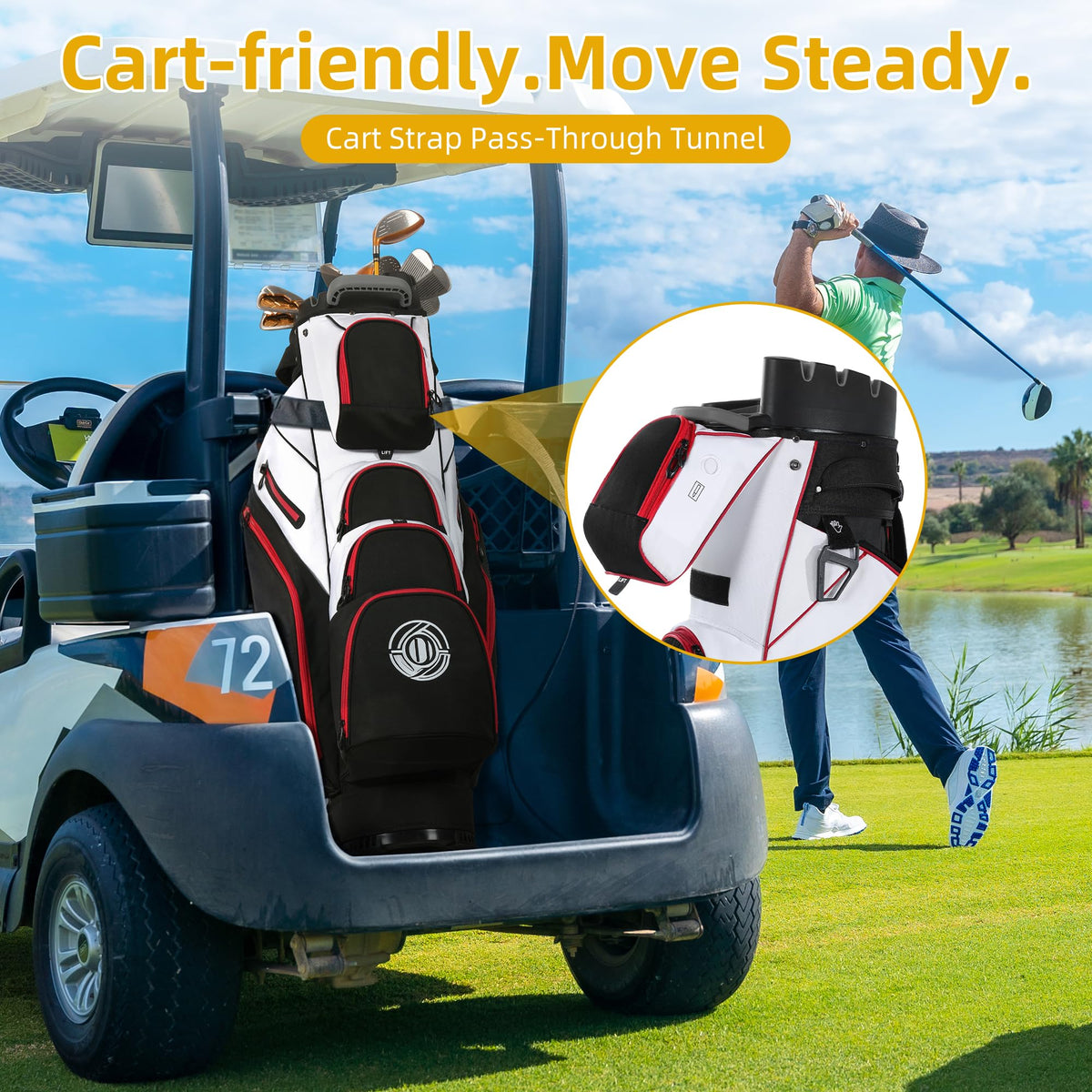 Shopsource golf bag with ergonomic padded strap for comfortable carrying.