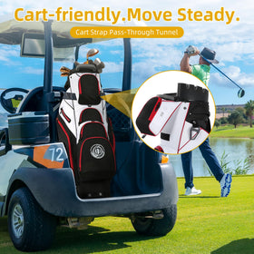 Shopsource golf bag with ergonomic padded strap for comfortable carrying.