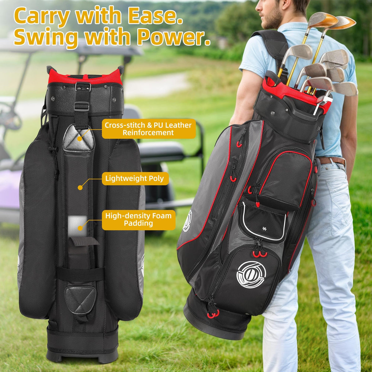 Shopsource bag shows full-length dividers for organized clubs during rounds