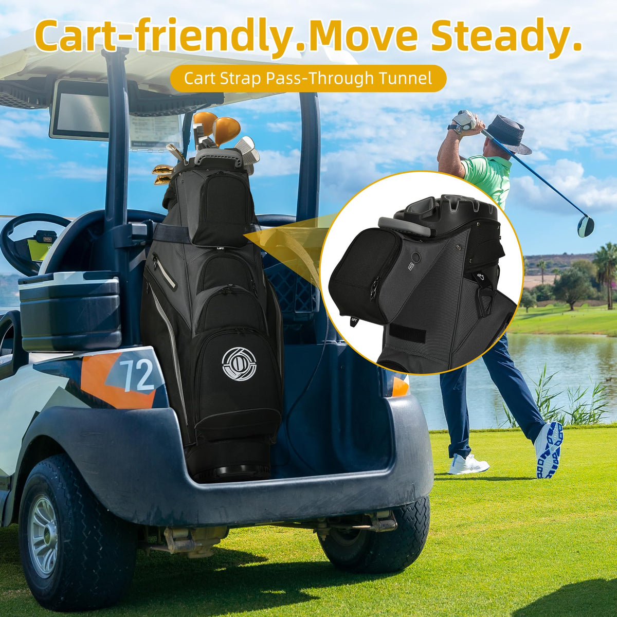 Shopsource golf cart bag featuring ergonomic padded strap for comfortable carrying.
