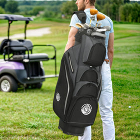 Shopsource golf cart bag rain hood protecting gear in wet conditions.