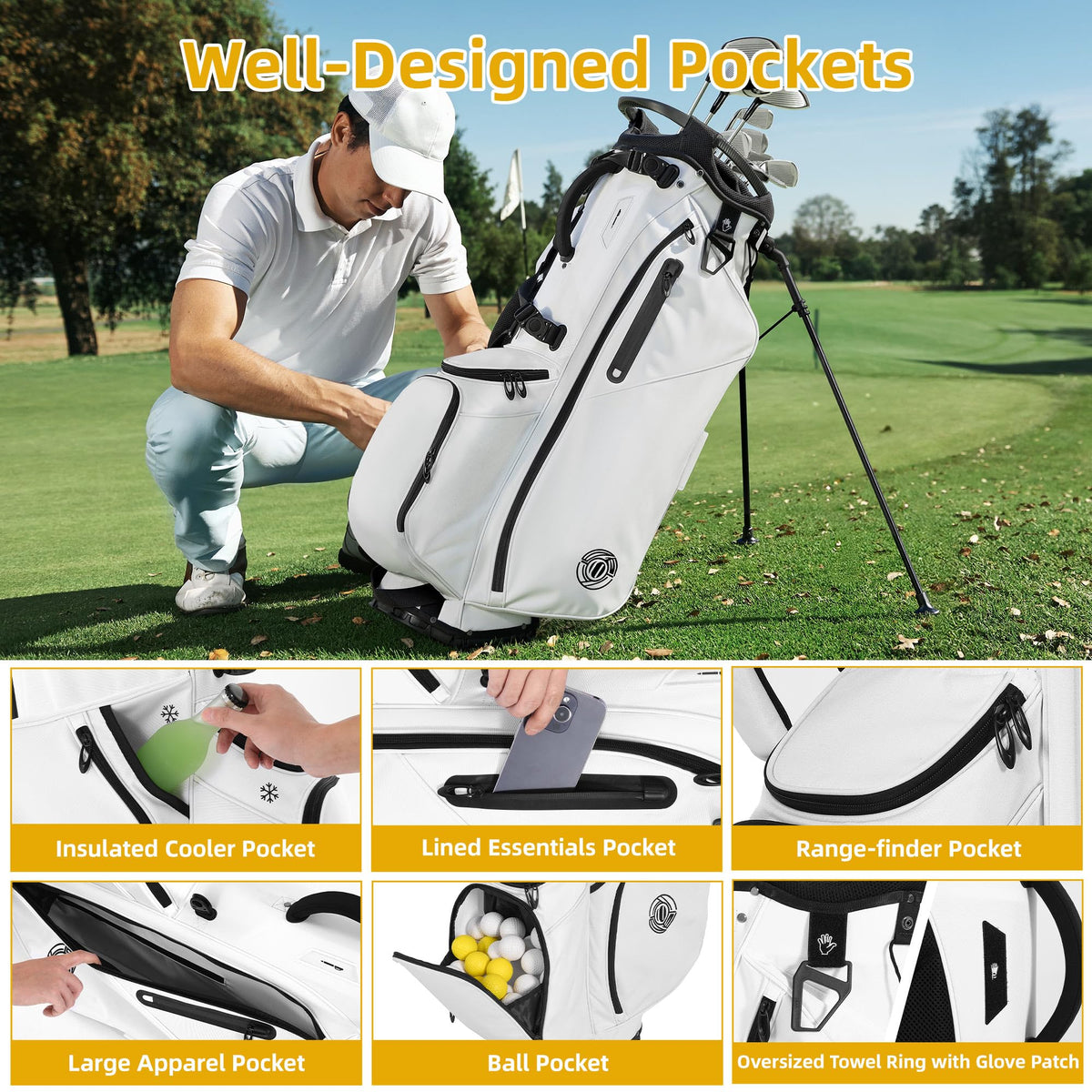 Shopsource padded dual-strap system enhances carry comfort for golfers.