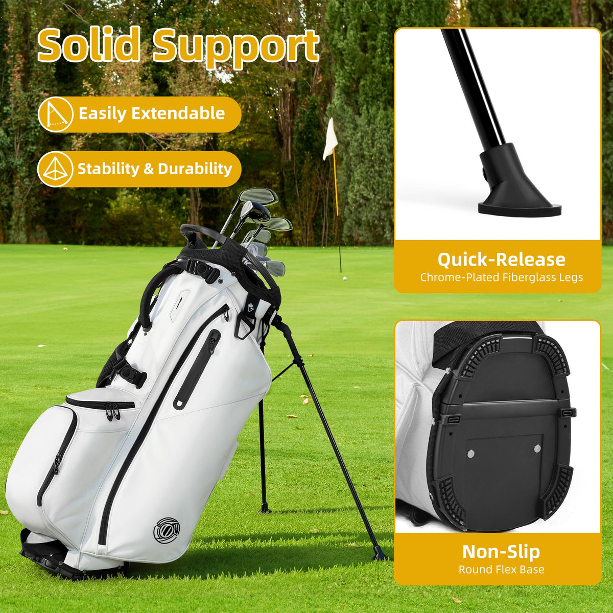 Shopsource stand bag with dual-flex legs offering stable support on varied terrain.