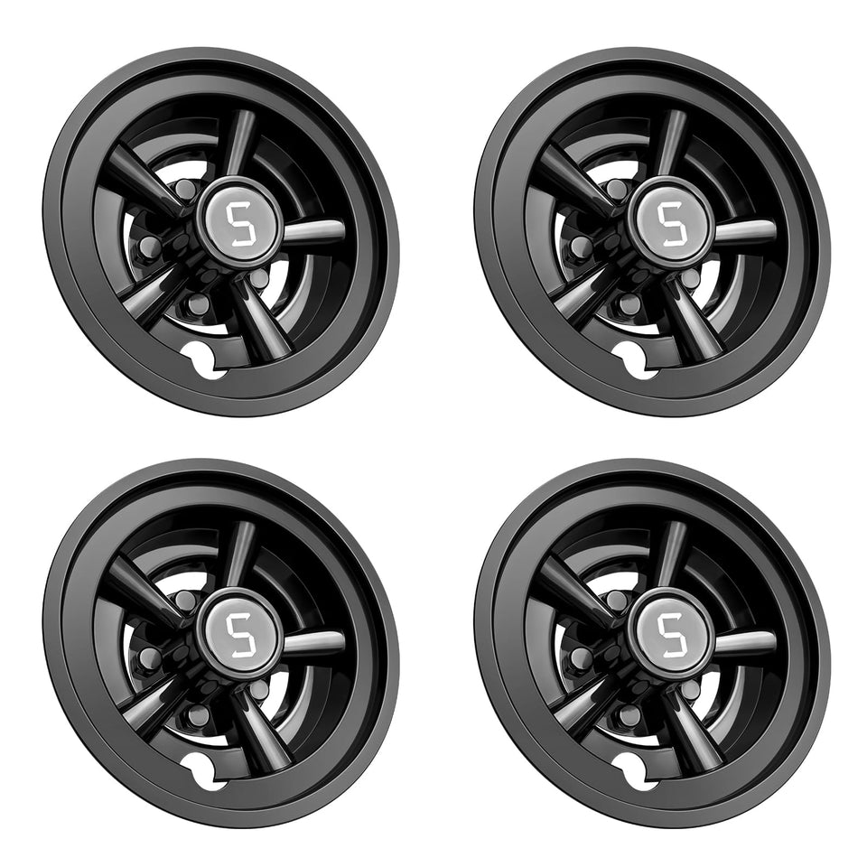 Shu-Ran 8-inch wheel cover front view with universal fit for EZGO, Club Car, Yamaha