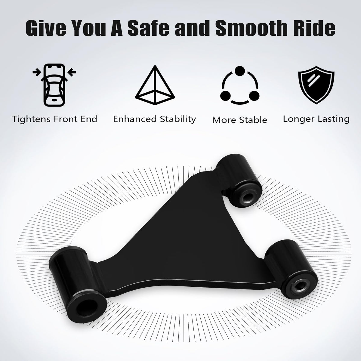 Shu-Ran A-arm close-up highlighting heavy-duty bushing-ready design.