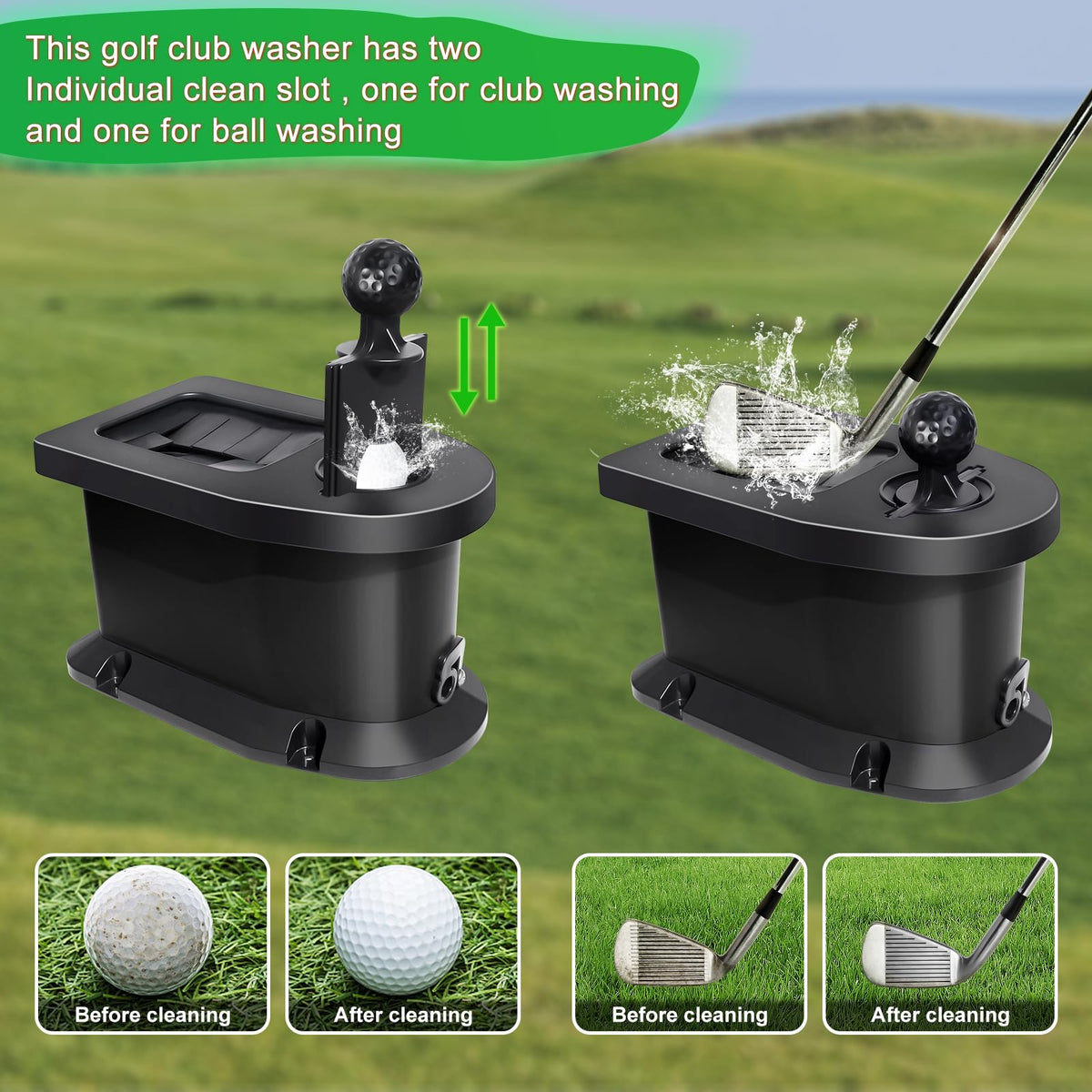 Durable bristles tackle dirt on clubs and balls on the go.