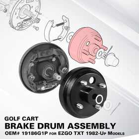 Shu-Ran EZGO TXT brake drum hub, pack contents close-up, ready for installation.