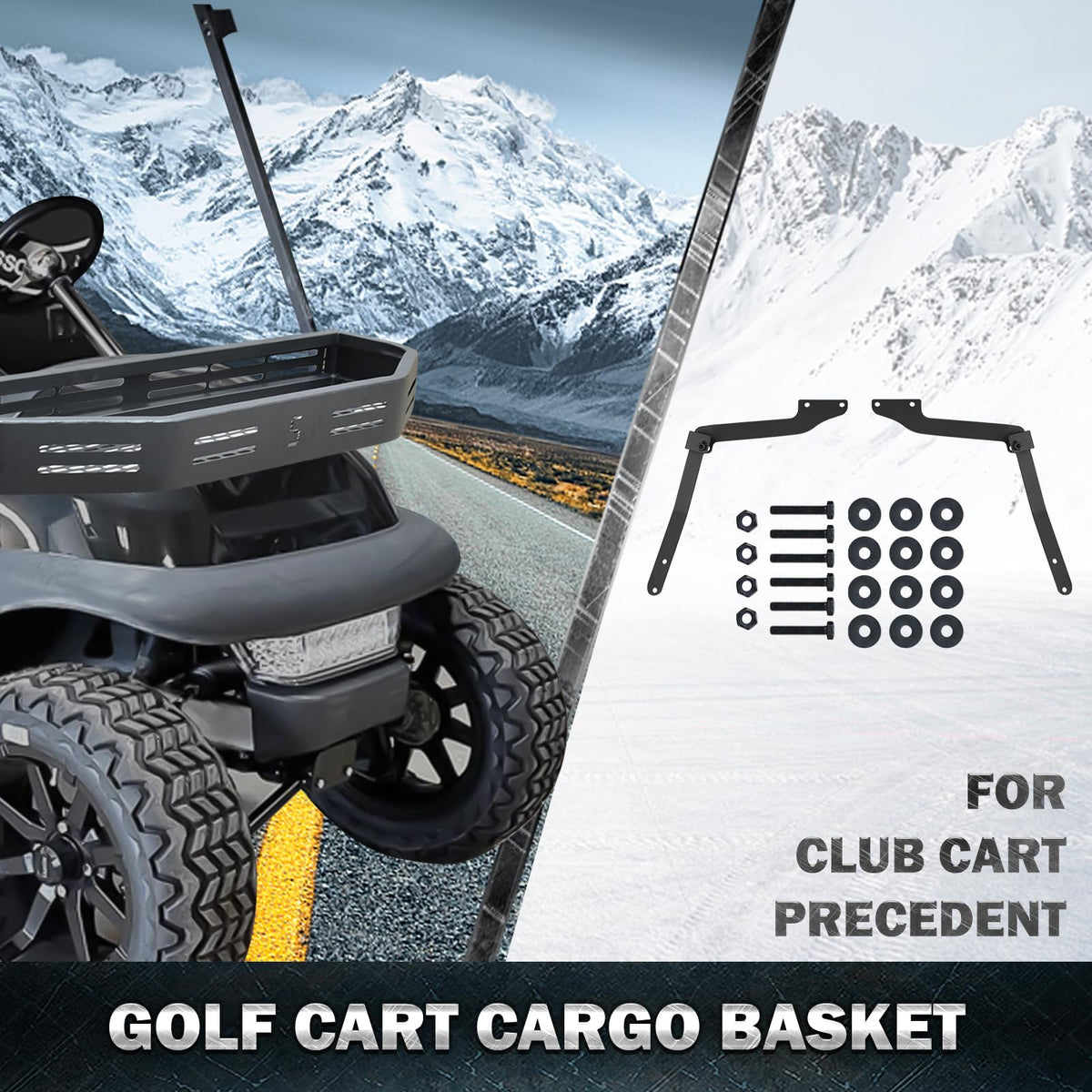 Shu-Ran front basket with brackets for easy, secure installation on Club Car Precedent.