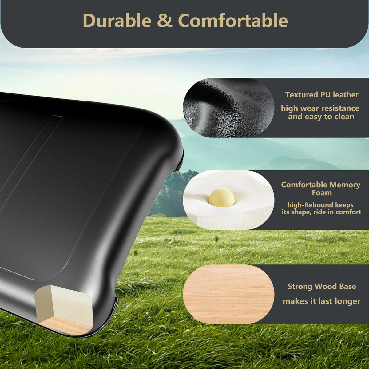Shu-Ran cushion features waterproof PU leather for easy cleanup.