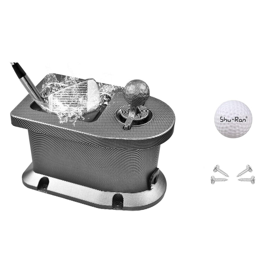 Shu-Ran golf ball washer mounted on cart for quick cleaning.