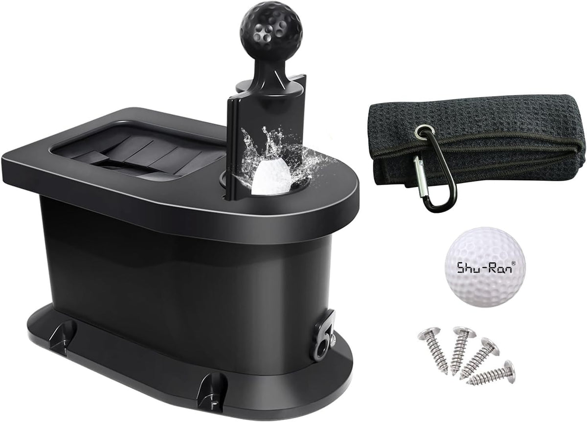 Shu-Ran golf cart ball washer in action for clean, precise shots.