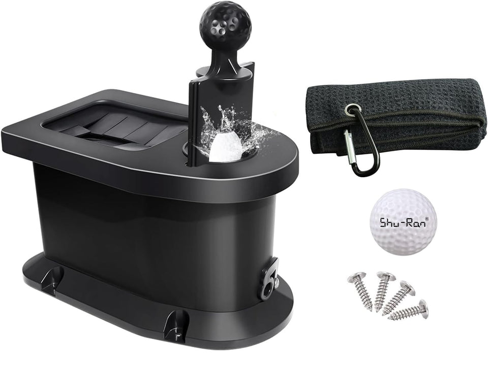 Shu-Ran golf cart ball washer in action for clean, precise shots.