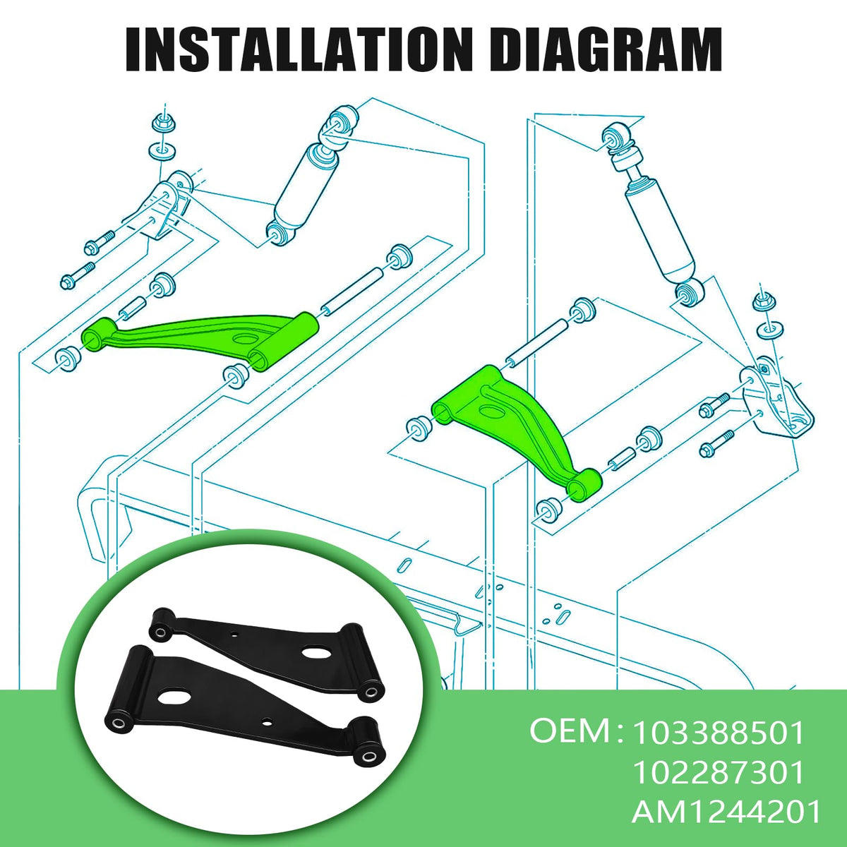 Shu-Ran front arm kit, complete with screws and bushings, for easy installation.