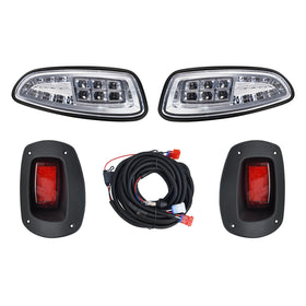 Shu-Ran front-left LED headlight for EZGO RXV improves night visibility.