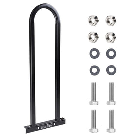 Shu-Ran rear grab bar mounted on a metal footboard for EZGO carts improves stability.