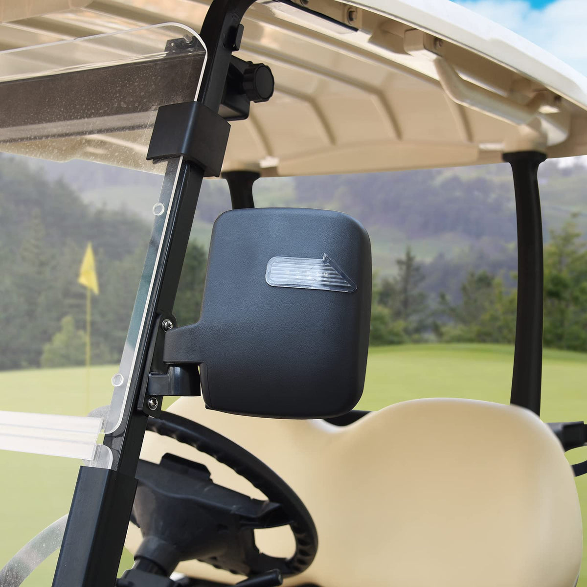 Hidden LED marker light on Shu-Ran mirror for discreet signaling.