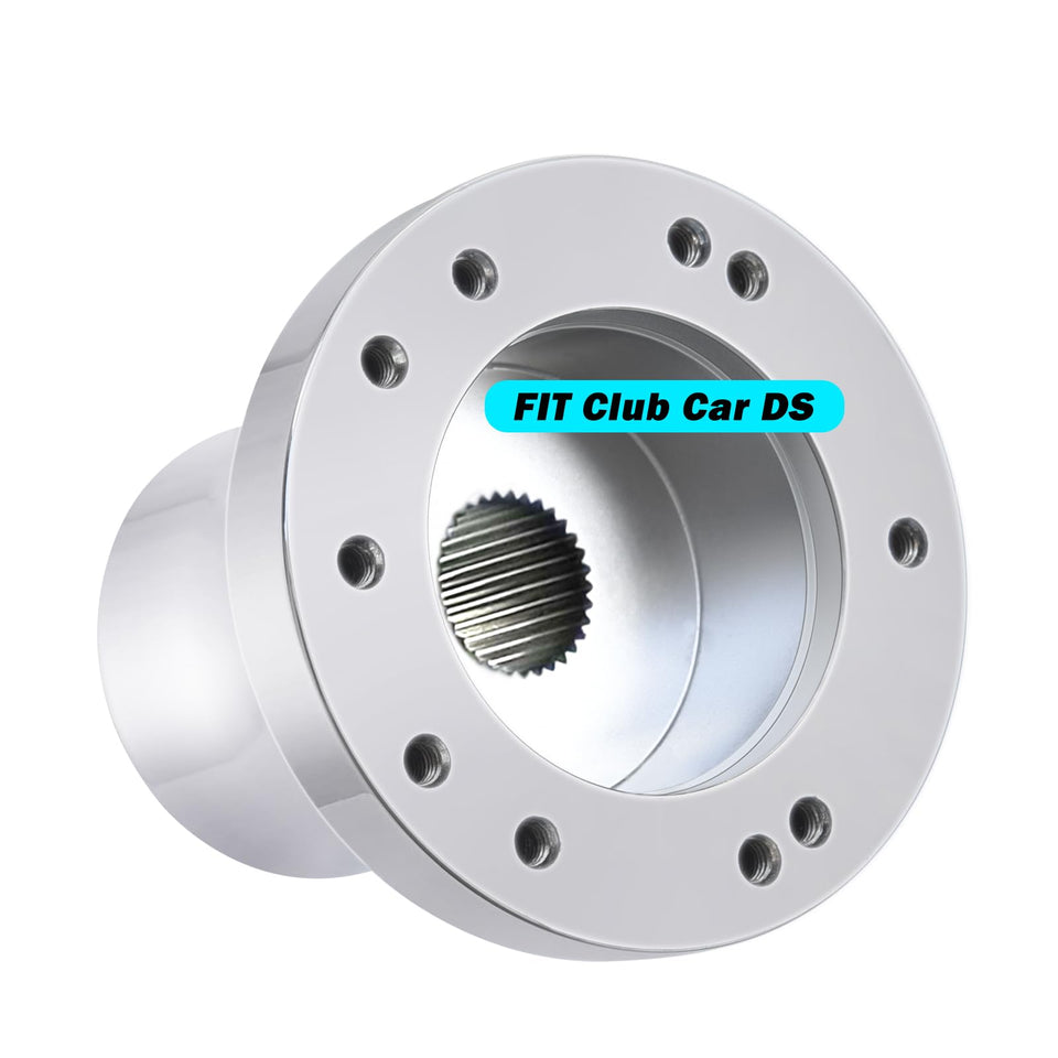 Shu-Ran golf cart steering wheel adapter in silver finish for Club Car DS.