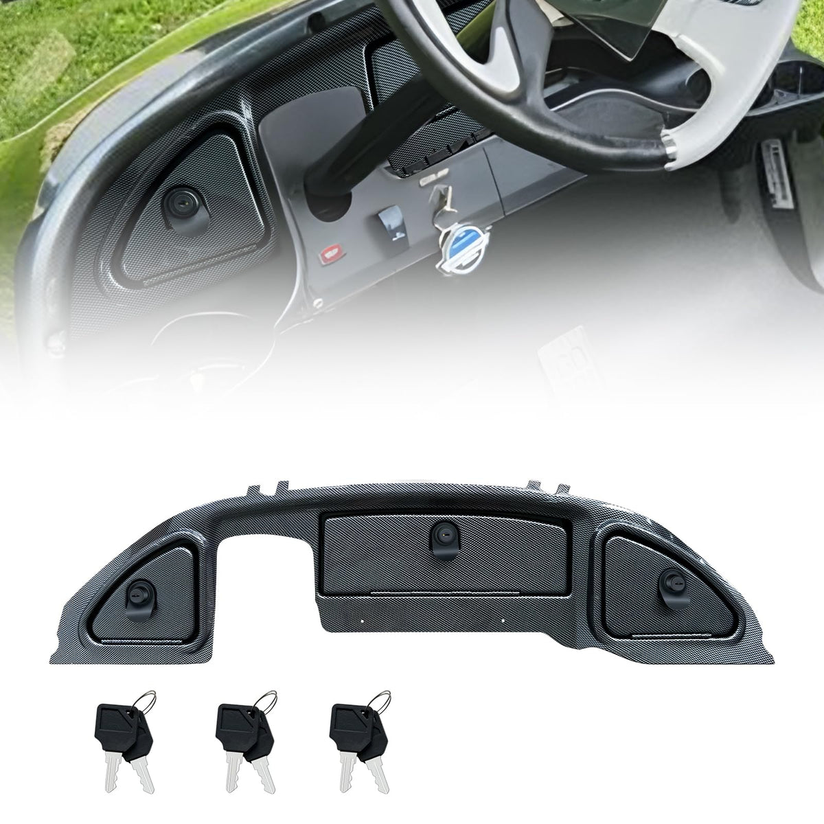 Shu-Ran carbon fiber dash cover adds style and durability to your golf cart.