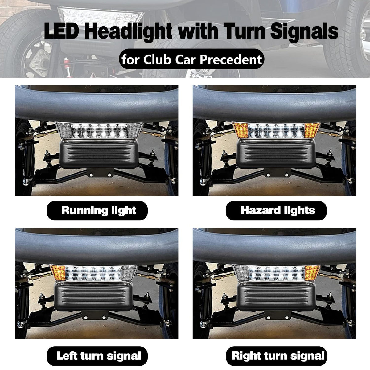 Shu-Ran headlight kit installed on Club Car Precedent front view