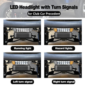 Shu-Ran headlight kit installed on Club Car Precedent front view