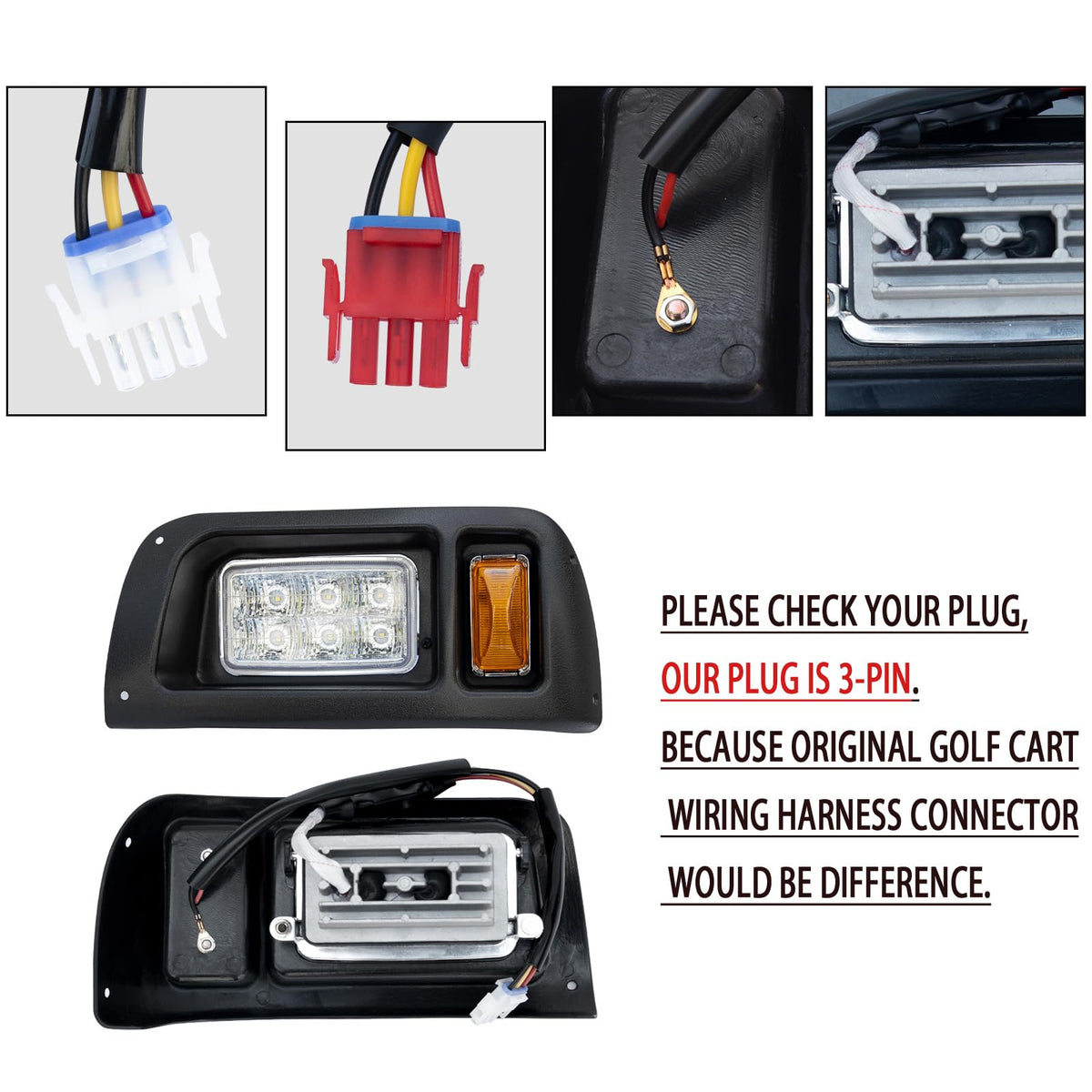 Shu-Ran LED headlights for the front right of Club Car DS 1993-up.